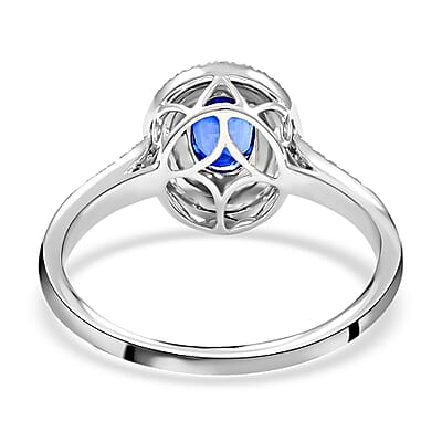 Certified and Appraised Iliana AAA Royal Ceylon Sapphire and Diamond G-H SI 1.40 ctw Double Halo Ring in 18K White Gold (Size 9.0)
