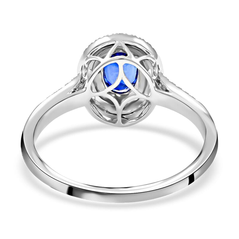 Certified and Appraised Iliana AAA Royal Ceylon Sapphire and Diamond G-H SI 1.40 ctw Double Halo Ring in 18K White Gold (Size 9.0)