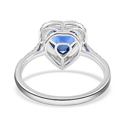 Certified & Appraised Iliana 18K White Gold AAA Royal Ceylon Sapphire and G-H SI Diamond Heart Halo Ring (Size 7.0) 3.20 Grams 2.55 ctw