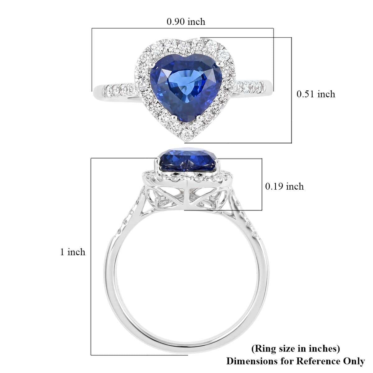 Certified & Appraised Iliana 18K White Gold AAA Royal Ceylon Sapphire and G-H SI Diamond Heart Halo Ring (Size 7.0) 3.20 Grams 2.55 ctw image number 5