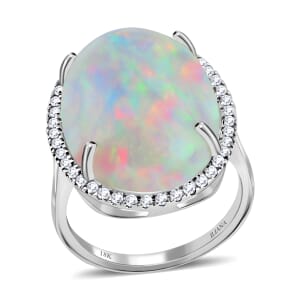 Certified & Appraised Iliana 18K White Gold AAA Ethiopian Welo Opal and G-H SI Diamond Halo Ring (Size 7.0) 4.60 Grams 13.40 ctw