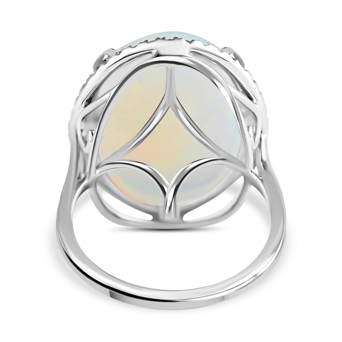 Certified & Appraised Iliana 18K White Gold AAA Ethiopian Welo Opal and G-H SI Diamond Halo Ring (Size 7.0) 4.60 Grams 13.40 ctw image number 4