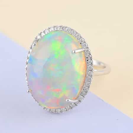 Certified & Appraised Iliana 18K White Gold AAA Ethiopian Welo Opal and G-H SI Diamond Halo Ring (Size 8.0) 4.60 Grams 13.40 ctw image number 1