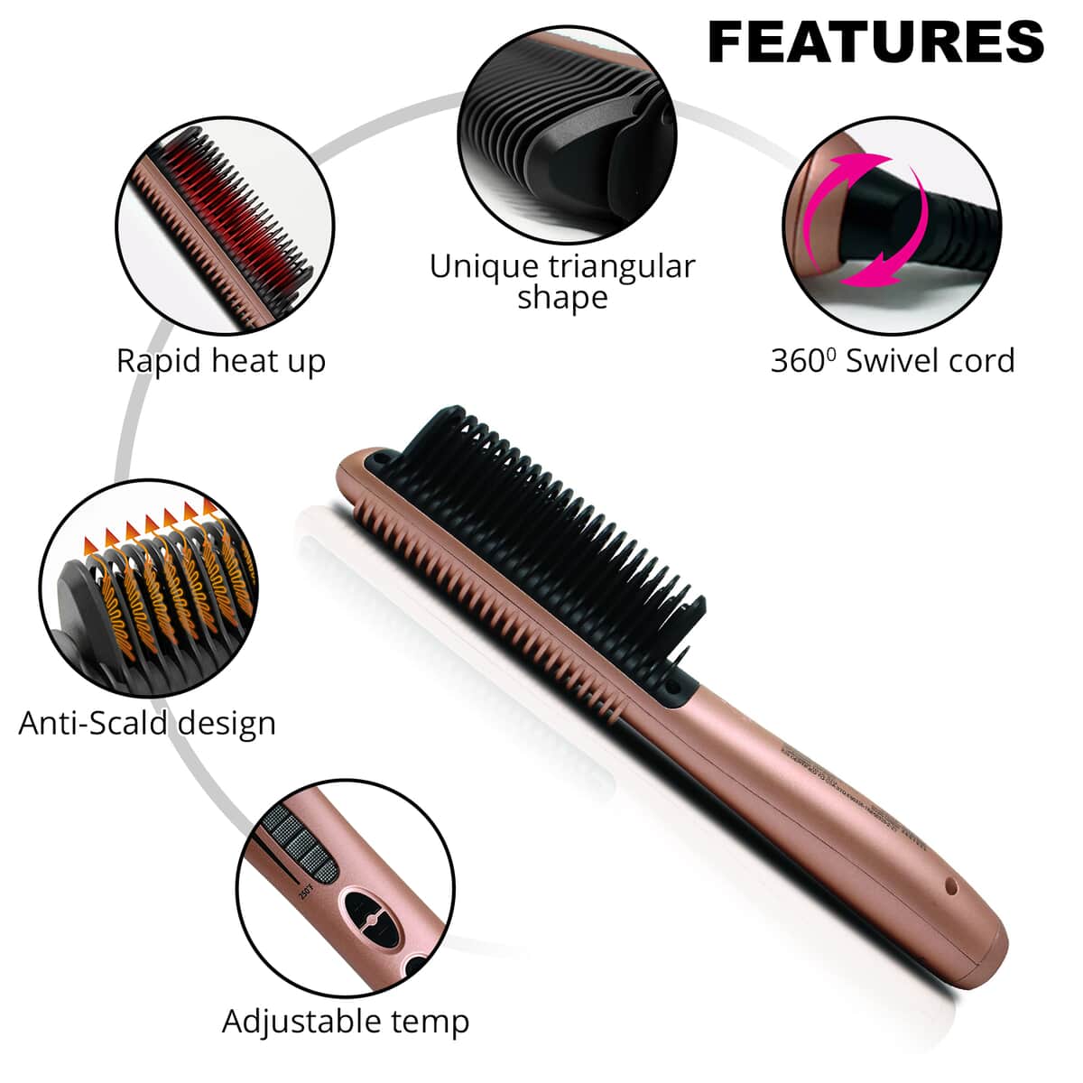 Karma Beauty- Rose Gold Serenity Pro Ceramic Bristle Brush , Electric Hair Brush , Scalp Massager , Ceramic Scalp Brush , Detangling Brush image number 2