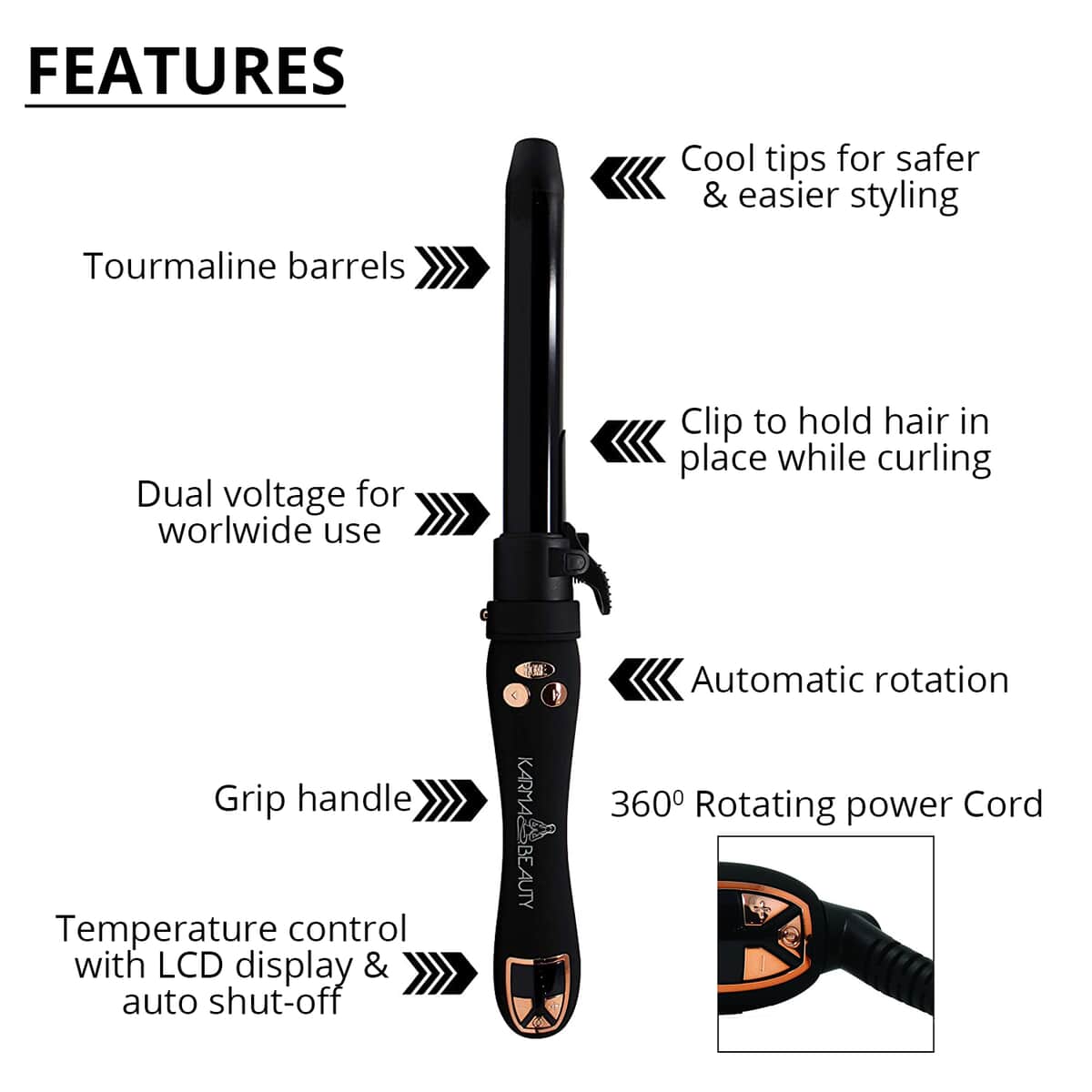 Karma Beauty- InstaCurl Tourmaline Barrel Curling Iron | Hair Curler | Curling Tongs | Hair Rollers | Curling Wand image number 2