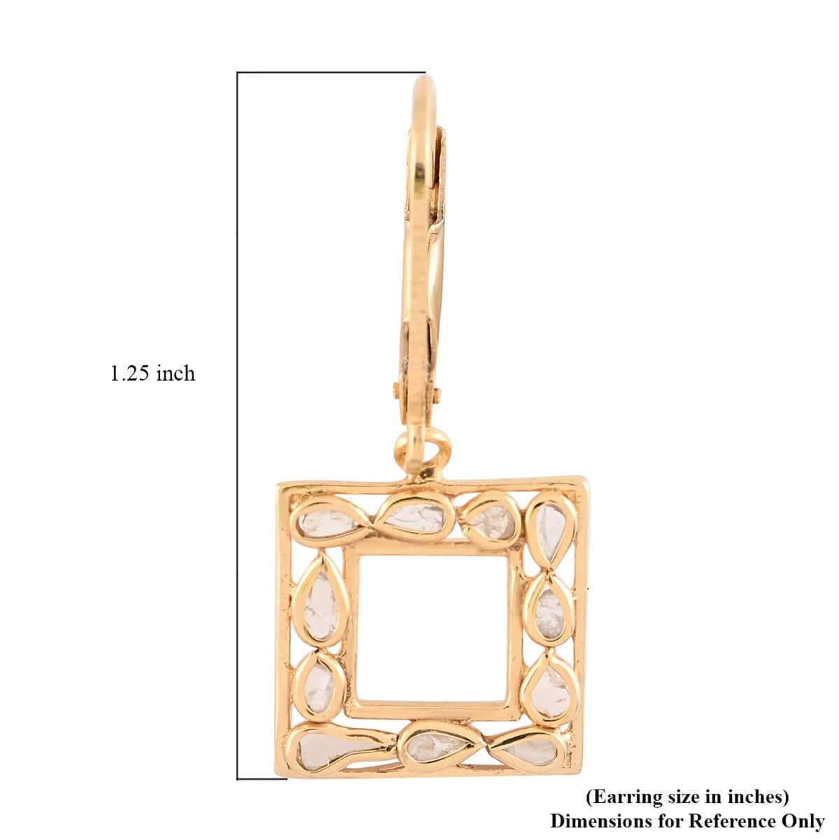 Polki Diamond Square Shape Lever Back Earrings in Vermeil Yellow Gold Over Sterling Silver 0.25 ctw image number 4