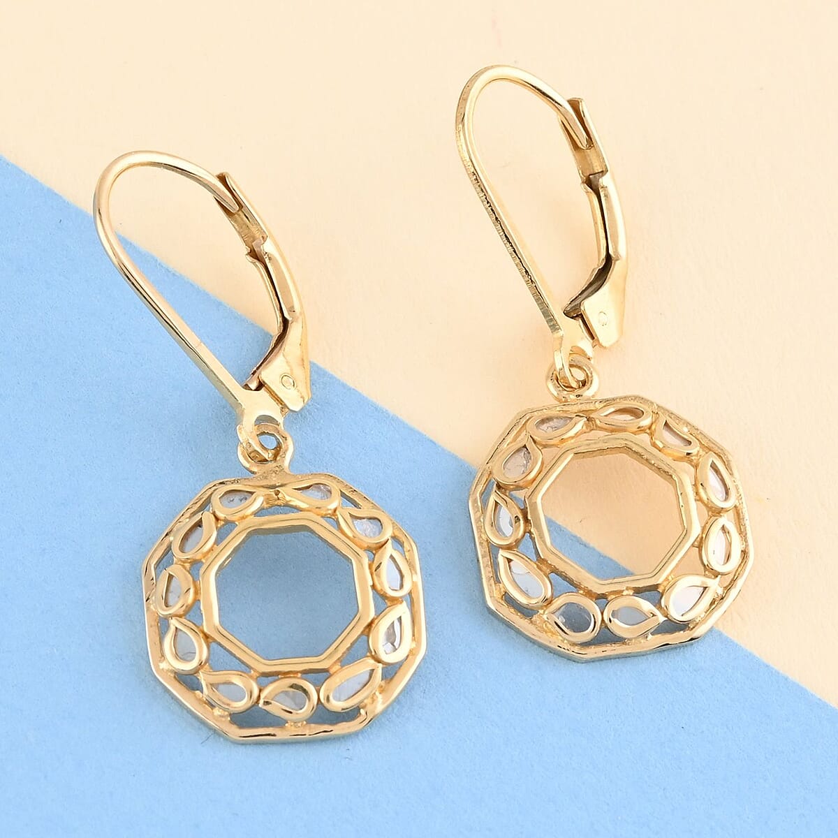 Polki Diamond Octillion Shape Lever Back Earrings in Vermeil Yellow Gold Over Sterling Silver 0.25 ctw image number 1