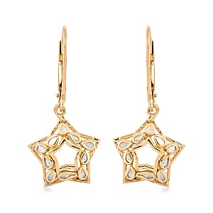 Polki Diamond Star Shape Lever Back Earrings in Vermeil Yellow Gold Over Sterling Silver 0.25 ctw