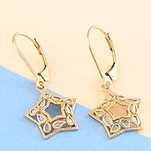 Polki Diamond Star Shape Lever Back Earrings in Vermeil Yellow Gold Over Sterling Silver 0.25 ctw