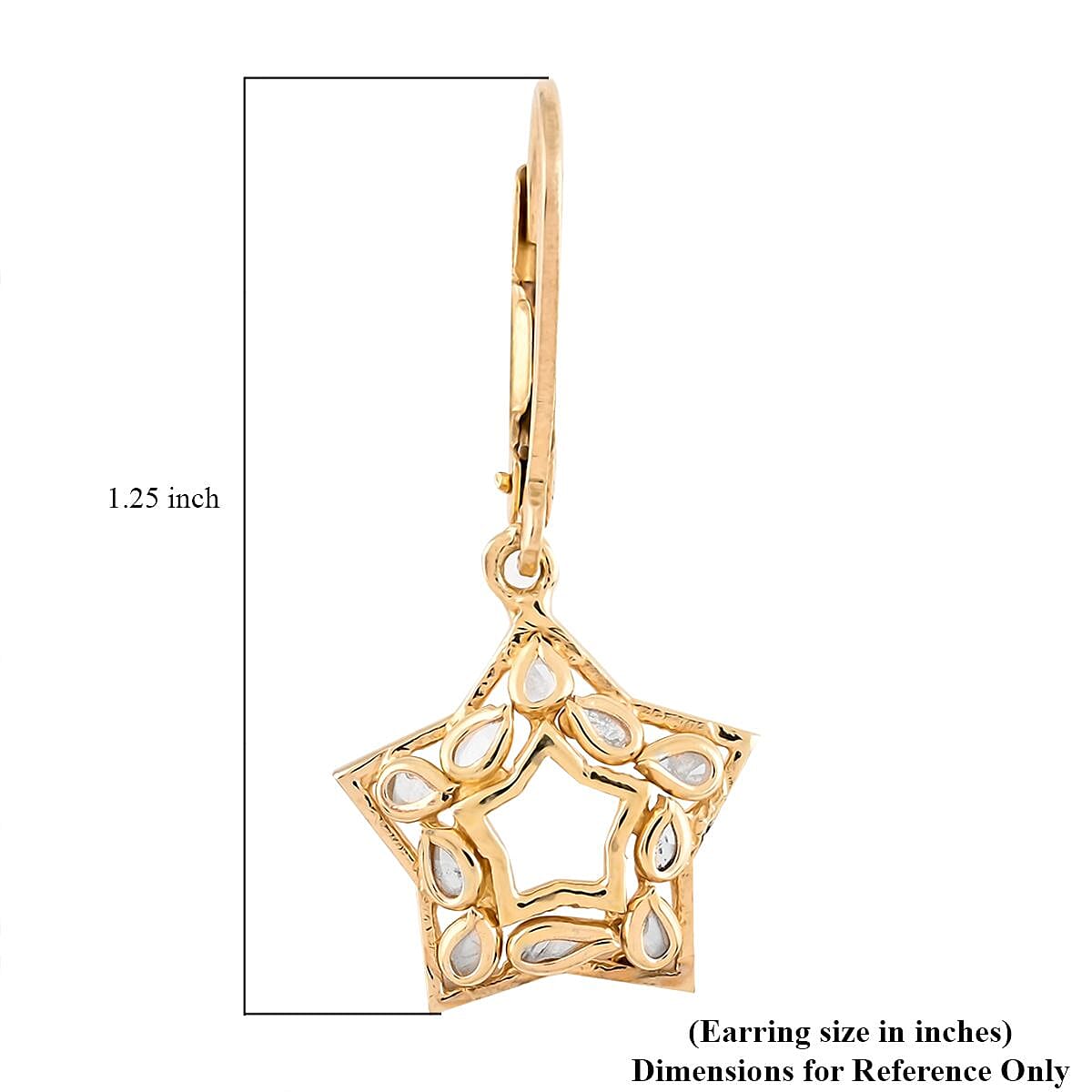 Polki Diamond Star Shape Lever Back Earrings in Vermeil Yellow Gold Over Sterling Silver 0.25 ctw image number 4