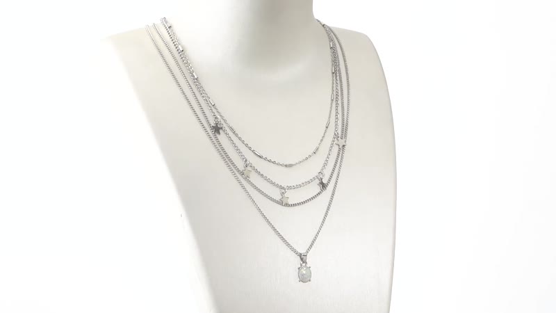 Lab Created Pink Opal Layered Link Chain Necklace 18.5-20.5 Inches with Star Charms in Rosetone
