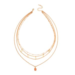 Lab Created Orange Opal Layered Link Chain Necklace 18.5-20.5 Inches with Star Charms in Goldtone