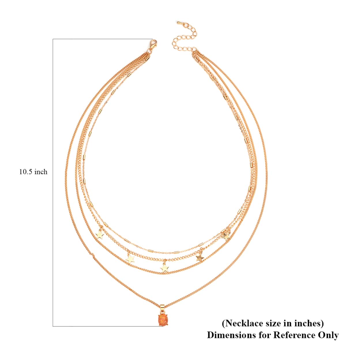 Lab Created Orange Opal Layered Link Chain Necklace 18.5-20.5 Inches with Star Charms in Goldtone image number 4