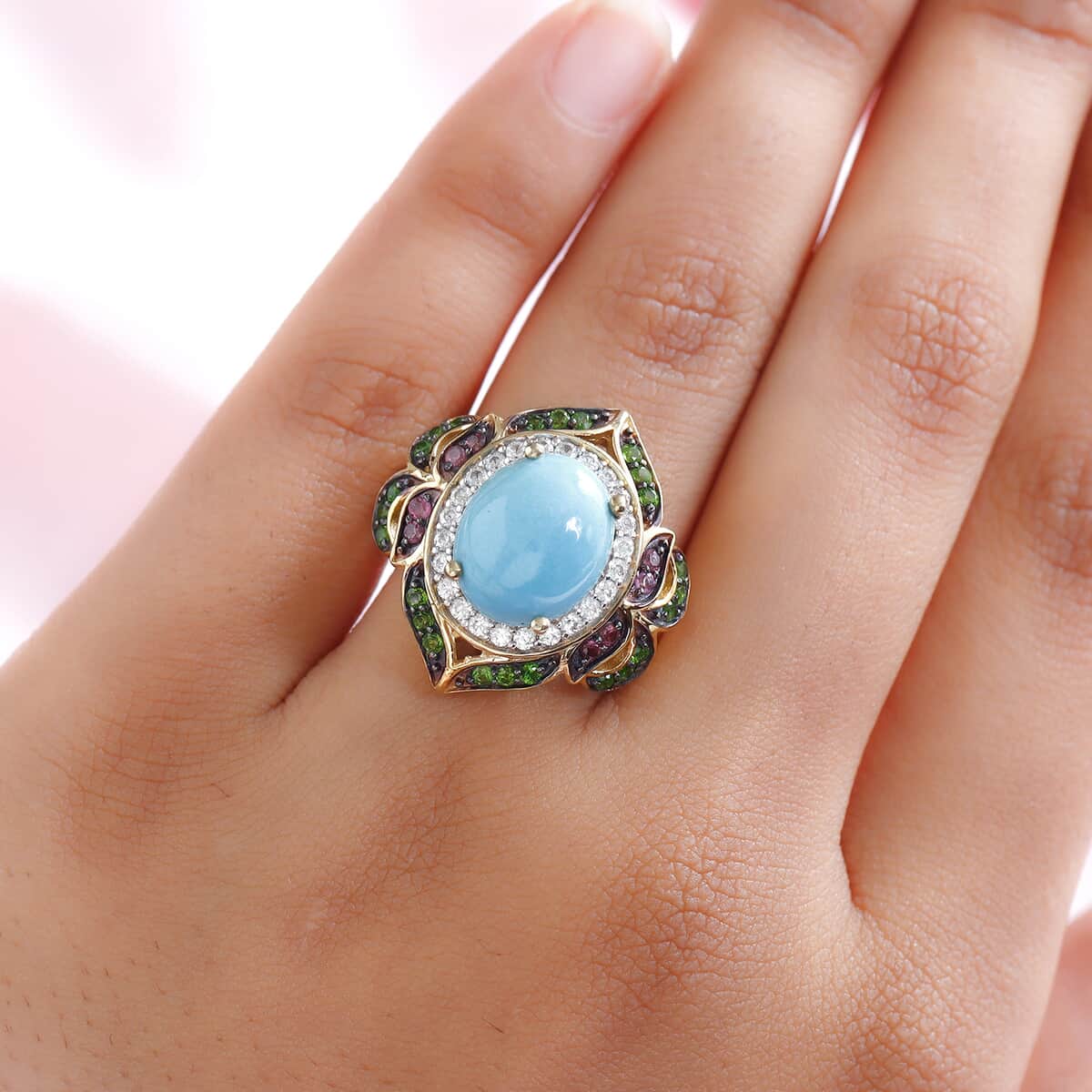 American Natural Sleeping Beauty Turquoise and Multi Gemstone Ring in Vermeil Yellow Gold Over Sterling Silver (Size 7.0) 4.90 ctw image number 2