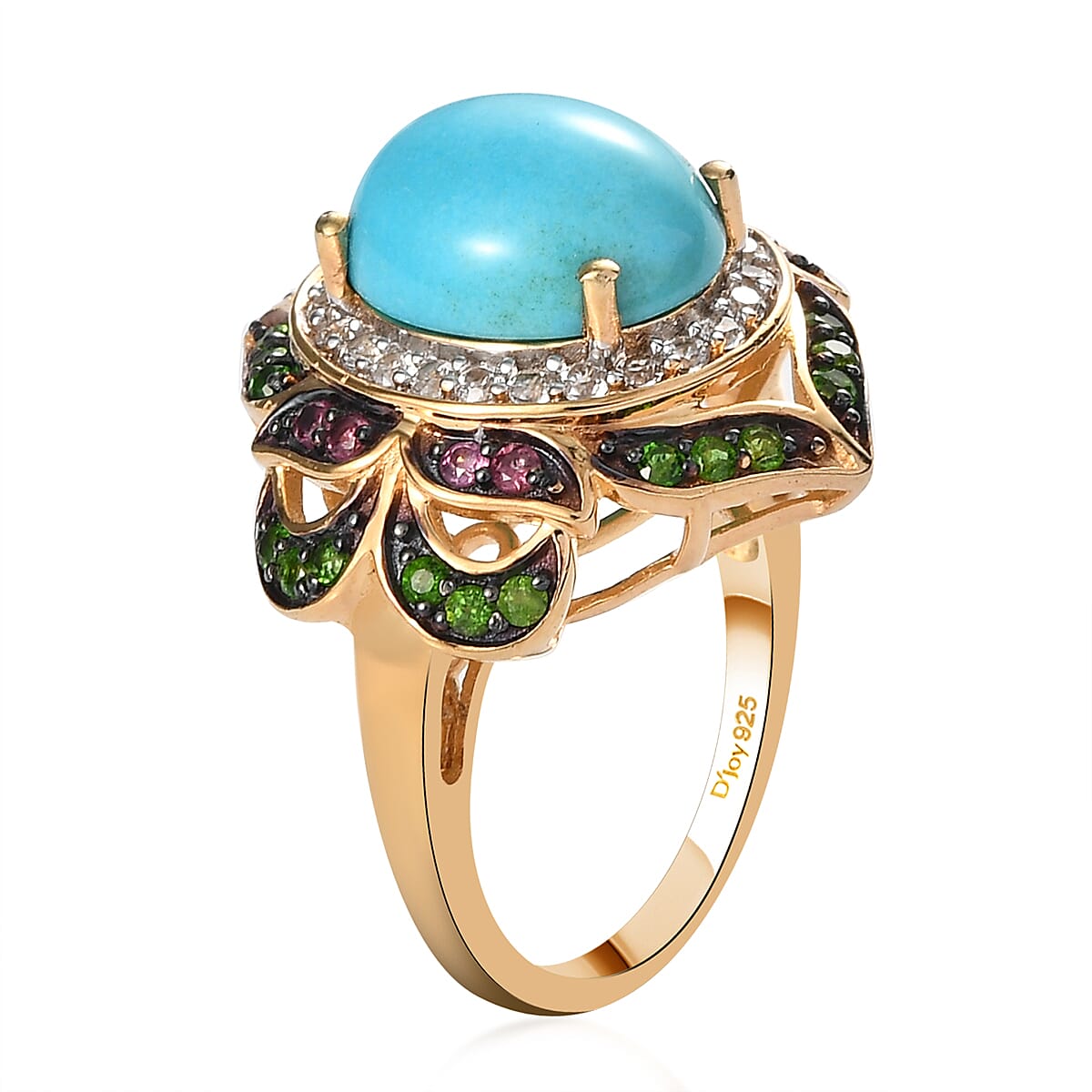 American Natural Sleeping Beauty Turquoise and Multi Gemstone Ring in Vermeil Yellow Gold Over Sterling Silver (Size 8.0) 4.90 ctw image number 3