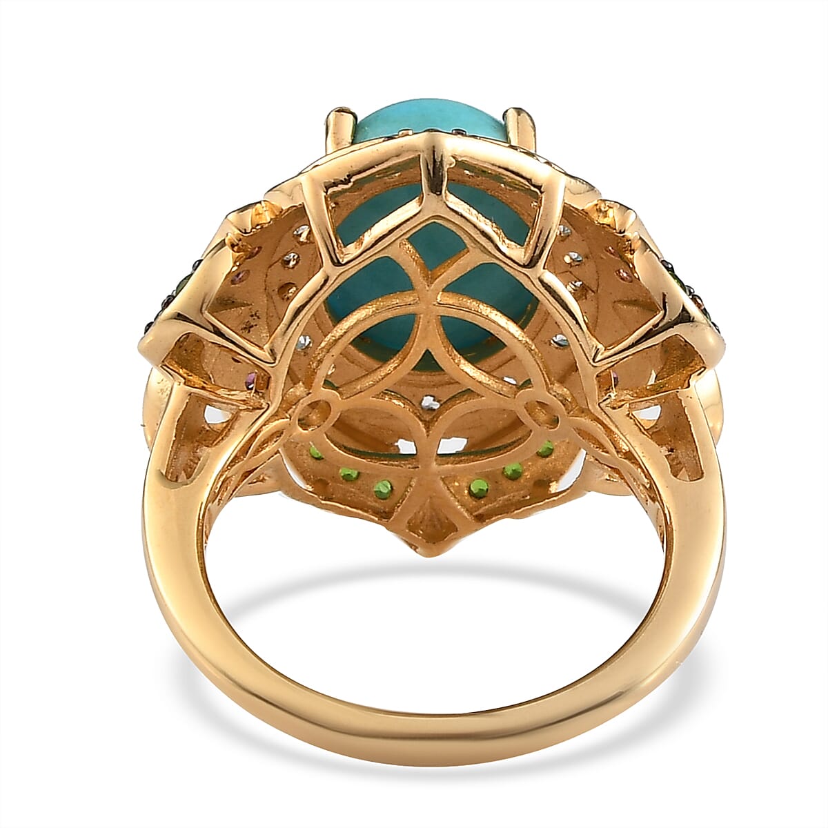 American Natural Sleeping Beauty Turquoise and Multi Gemstone Ring in Vermeil Yellow Gold Over Sterling Silver (Size 8.0) 4.90 ctw image number 4