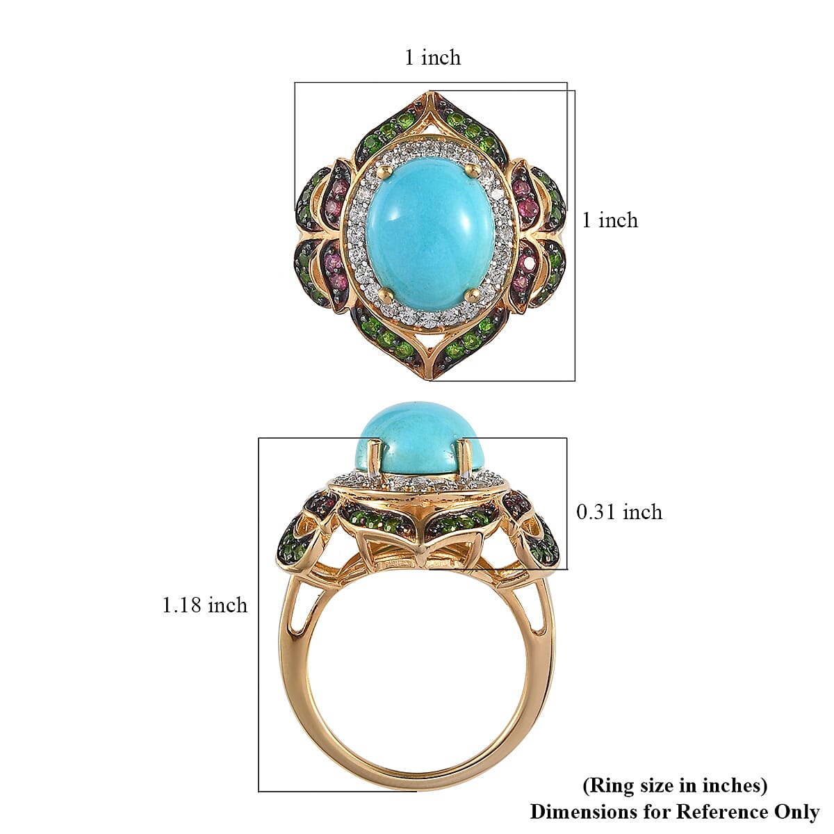 American Natural Sleeping Beauty Turquoise and Multi Gemstone Ring in Vermeil Yellow Gold Over Sterling Silver (Size 8.0) 4.90 ctw image number 5