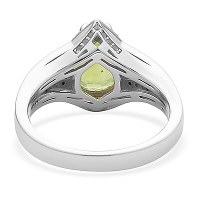 Premium Peridot and White Zircon Split Shank Ring in Rhodium Over Sterling Silver (Size 9.0) 3.10 ctw