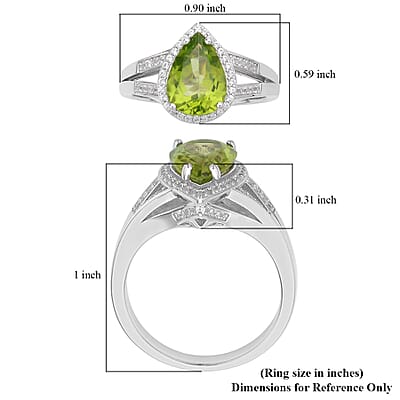 Premium Peridot and White Zircon Split Shank Ring in Rhodium Over Sterling Silver (Size 9.0) 3.10 ctw