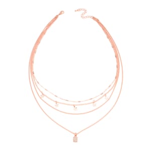 Lab Created Pink Opal Layered Link Chain Necklace 18.5-20.5 Inches with Star Charms in Rosetone