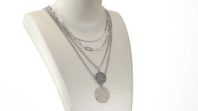 Metallic Plate with Engraved Message & Cameo Charm Layered Link Chain Necklace 18.5-20.5 Inches in Rosetone