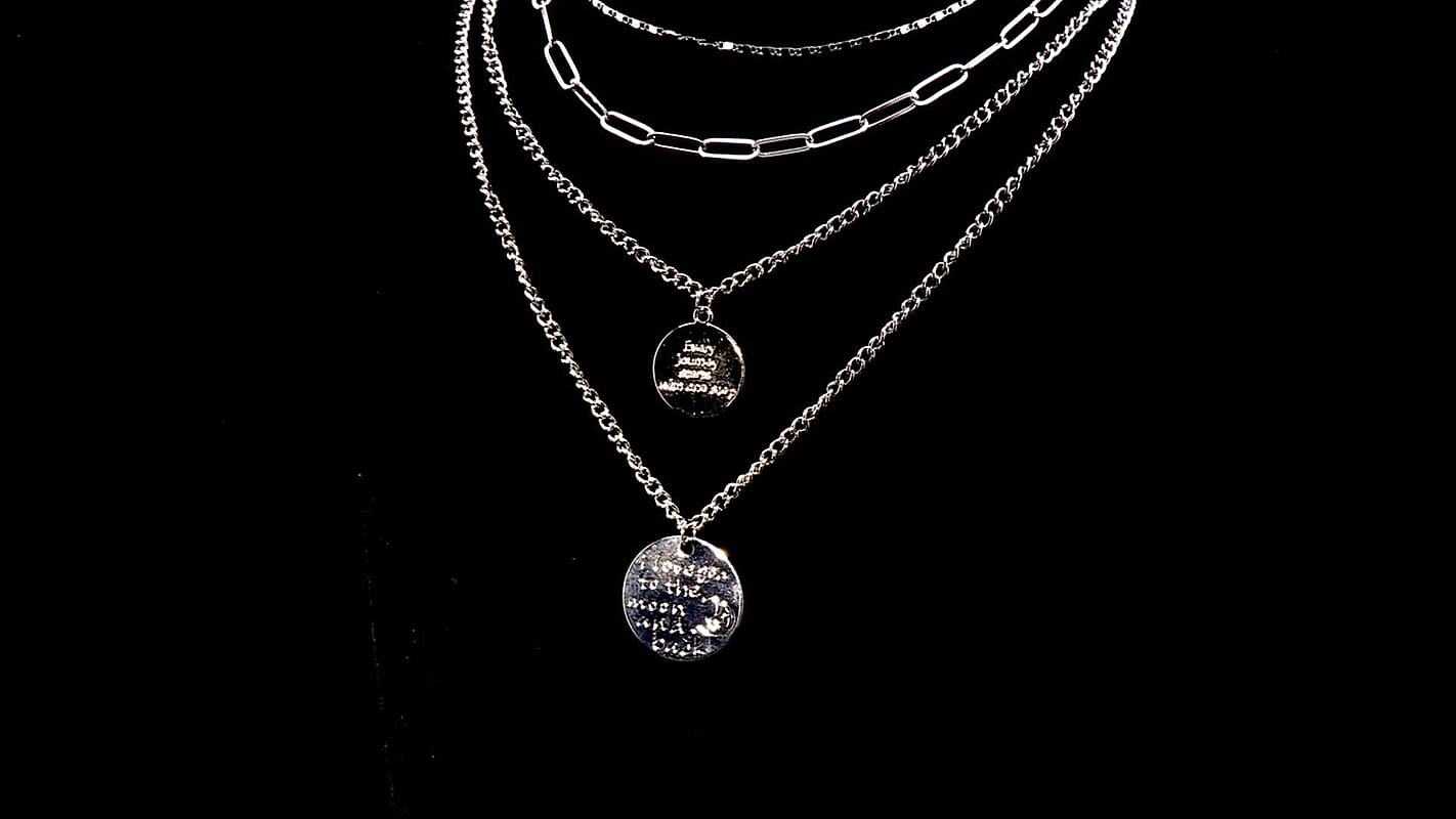 Metallic Plate with Engraved Message & Cameo Charm Layered Link Chain Necklace 18.5-20.5 Inches in Rosetone