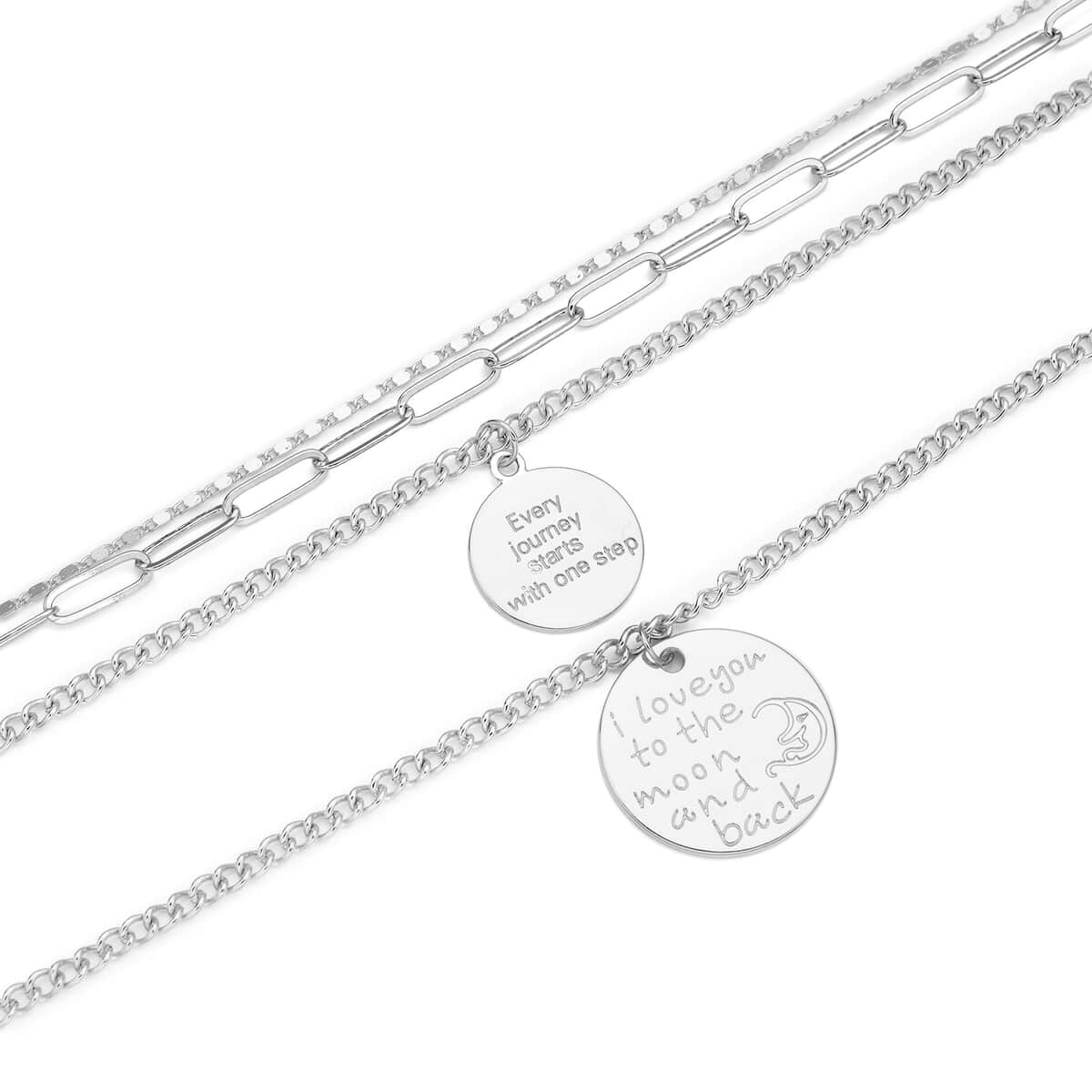 Metallic Plate with Engraved Message & Cameo Charm Layered Link Chain Necklace 18.5-20.5 Inches in Rosetone image number 3