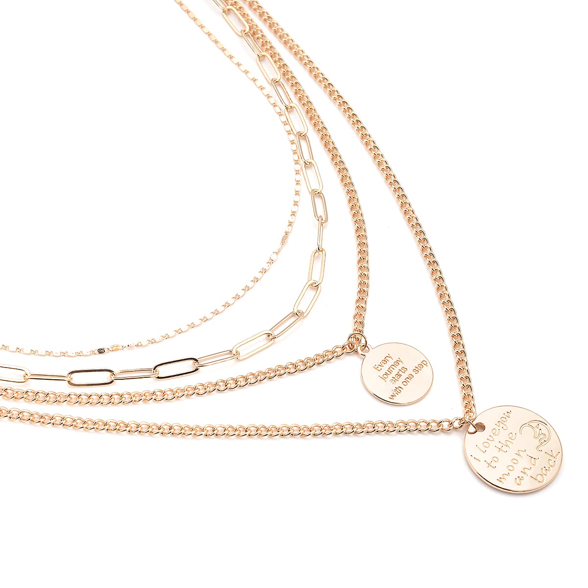 Metallic Plate with Engraved Message & Cameo Charm Layered Link Chain Necklace 18.5-20.5 Inches in Goldtone image number 2