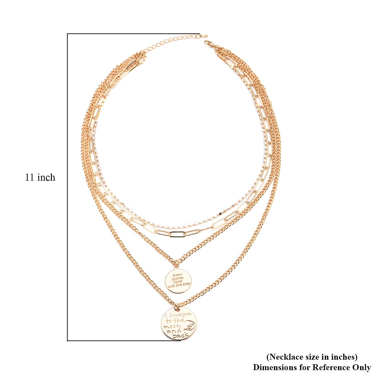 Metallic Plate with Engraved Message & Cameo Charm Layered Link Chain Necklace 18.5-20.5 Inches in Goldtone image number 4