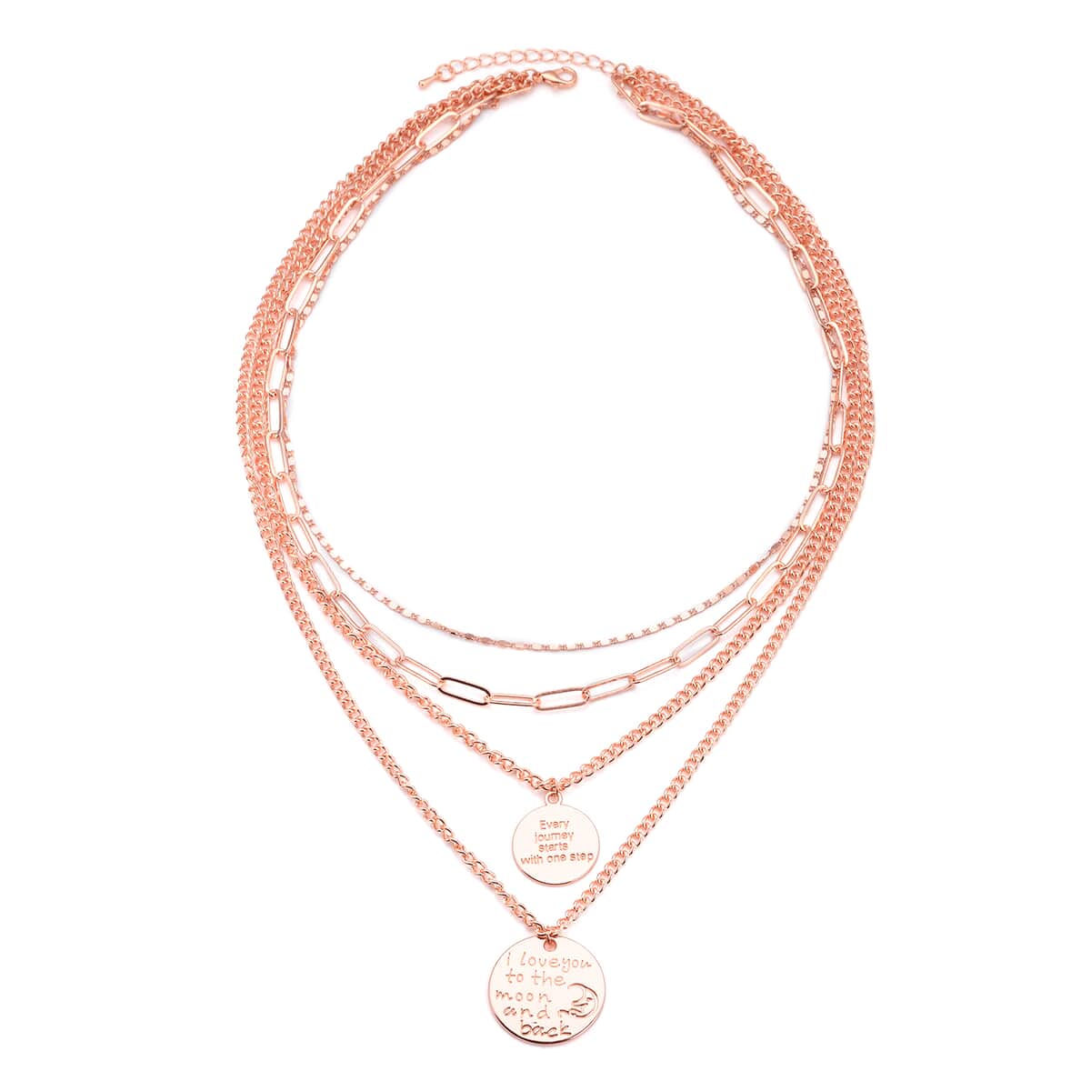 Metallic Plate with Engraved Message & Cameo Charm Layered Link Chain Necklace 18.5-20.5 Inches in Rosetone image number 0