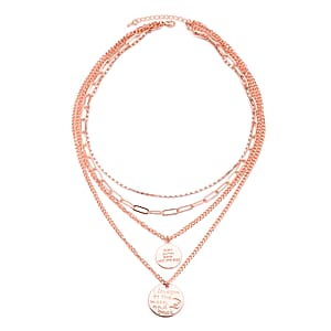 Metallic Plate with Engraved Message & Cameo Charm Layered Link Chain Necklace 18.5-20.5 Inches in Rosetone