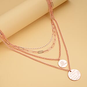 Metallic Plate with Engraved Message & Cameo Charm Layered Link Chain Necklace 18.5-20.5 Inches in Rosetone