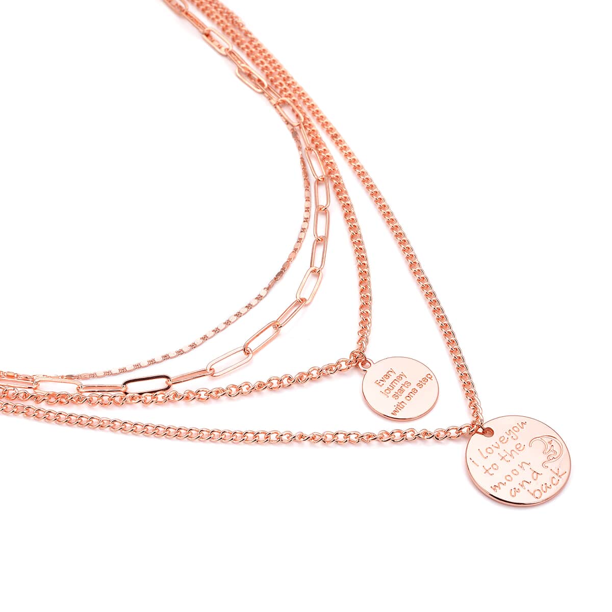 Metallic Plate with Engraved Message & Cameo Charm Layered Link Chain Necklace 18.5-20.5 Inches in Rosetone image number 2