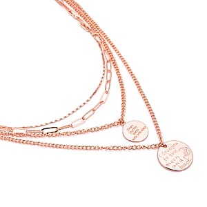 Metallic Plate with Engraved Message & Cameo Charm Layered Link Chain Necklace 18.5-20.5 Inches in Rosetone