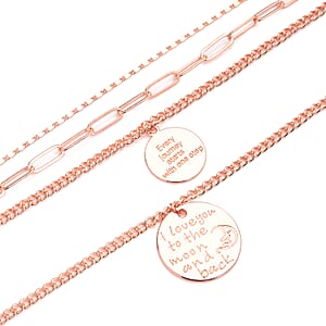 Metallic Plate with Engraved Message & Cameo Charm Layered Link Chain Necklace 18.5-20.5 Inches in Rosetone