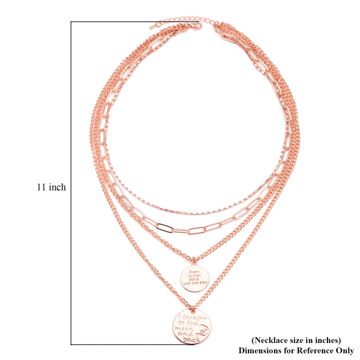 Metallic Plate with Engraved Message & Cameo Charm Layered Link Chain Necklace 18.5-20.5 Inches in Rosetone image number 4