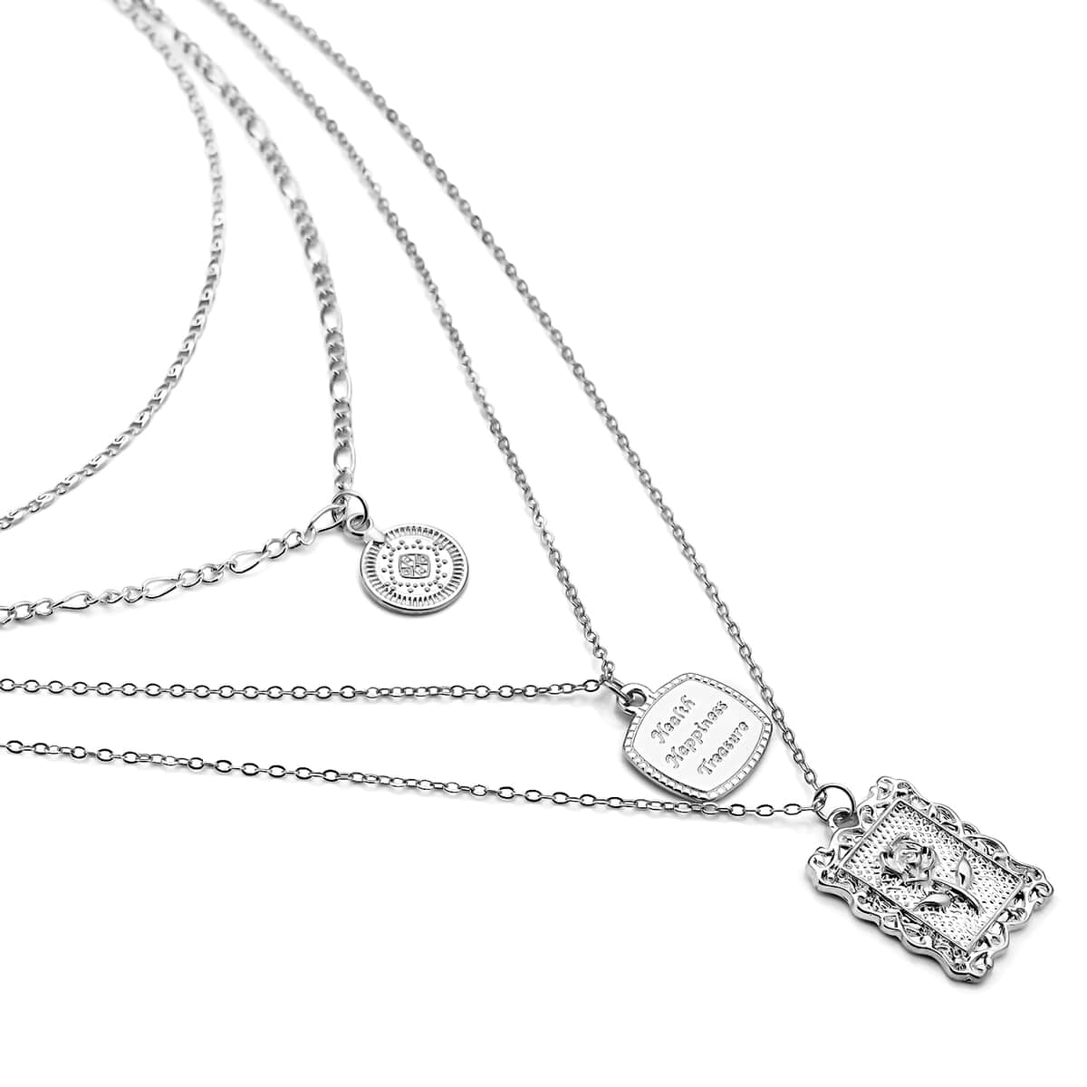 Multi Shape Coin Charm Layered Link Chain Necklace 18.5-20.5 Inches in Silvertone image number 2