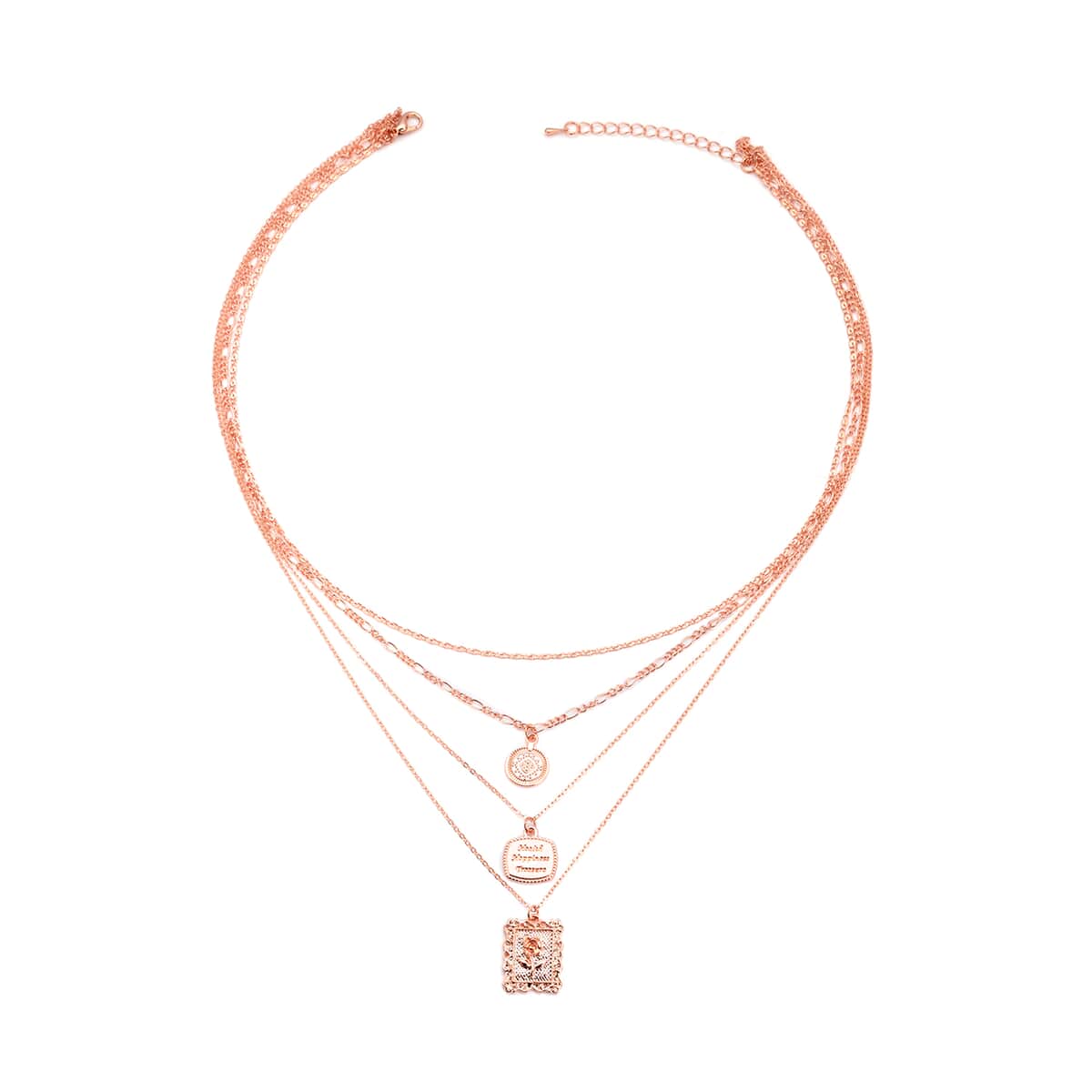 Multi Shape Coin Charm Layered Link Chain Necklace 18.5-20.5 Inches in Rosetone image number 0