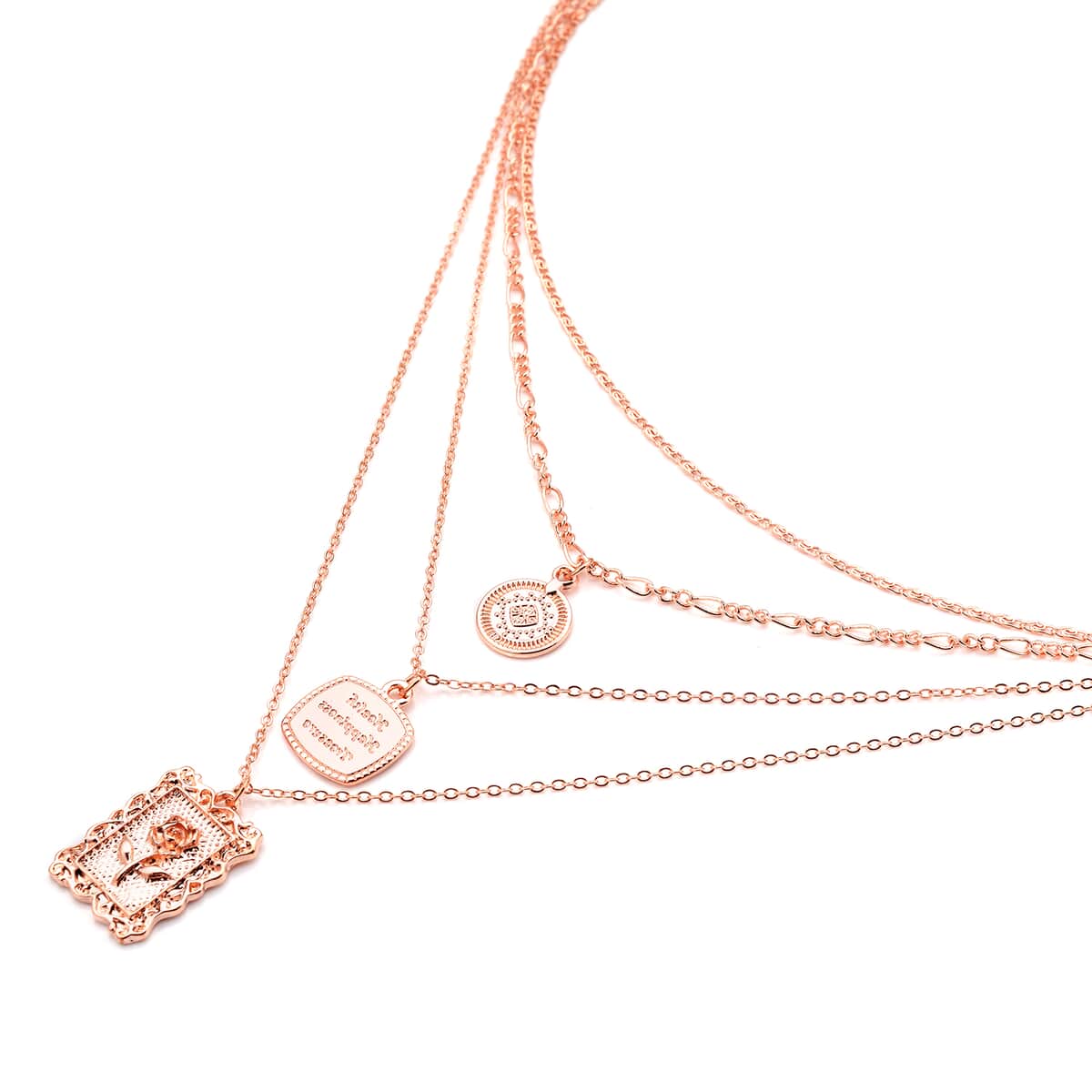 Multi Shape Coin Charm Layered Link Chain Necklace 18.5-20.5 Inches in Rosetone image number 2