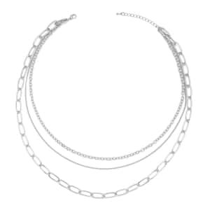 Layered Link Chain Necklace 18.5-20.5 Inches in Silvertone