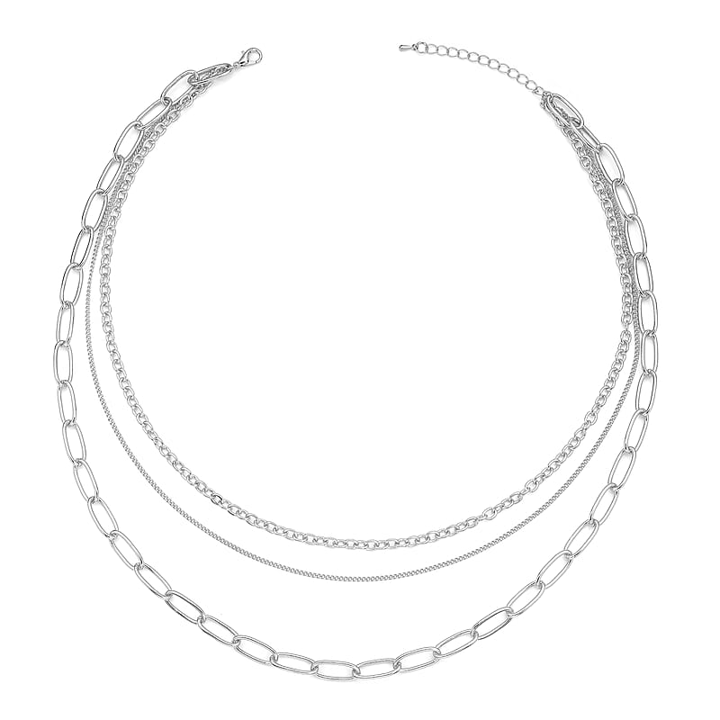 Layered Link Chain Necklace 18.5-20.5 Inches in Silvertone