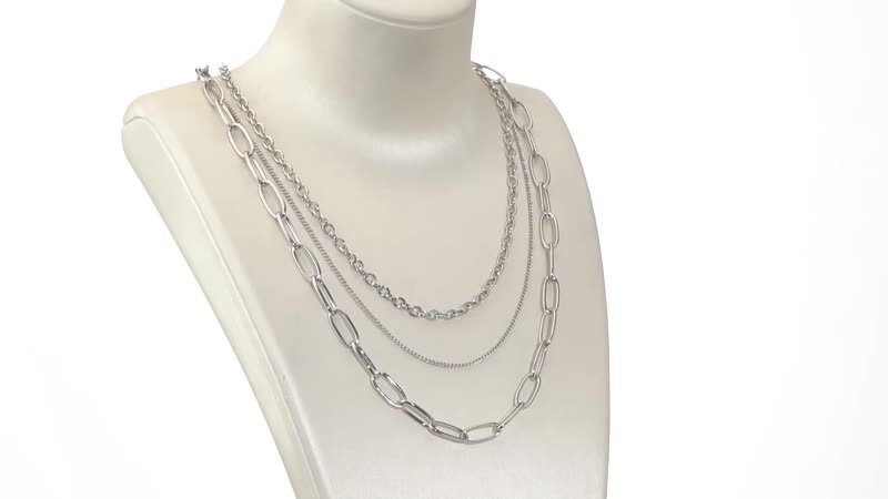 Layered Link Chain Necklace 18.5-20.5 Inches in Silvertone