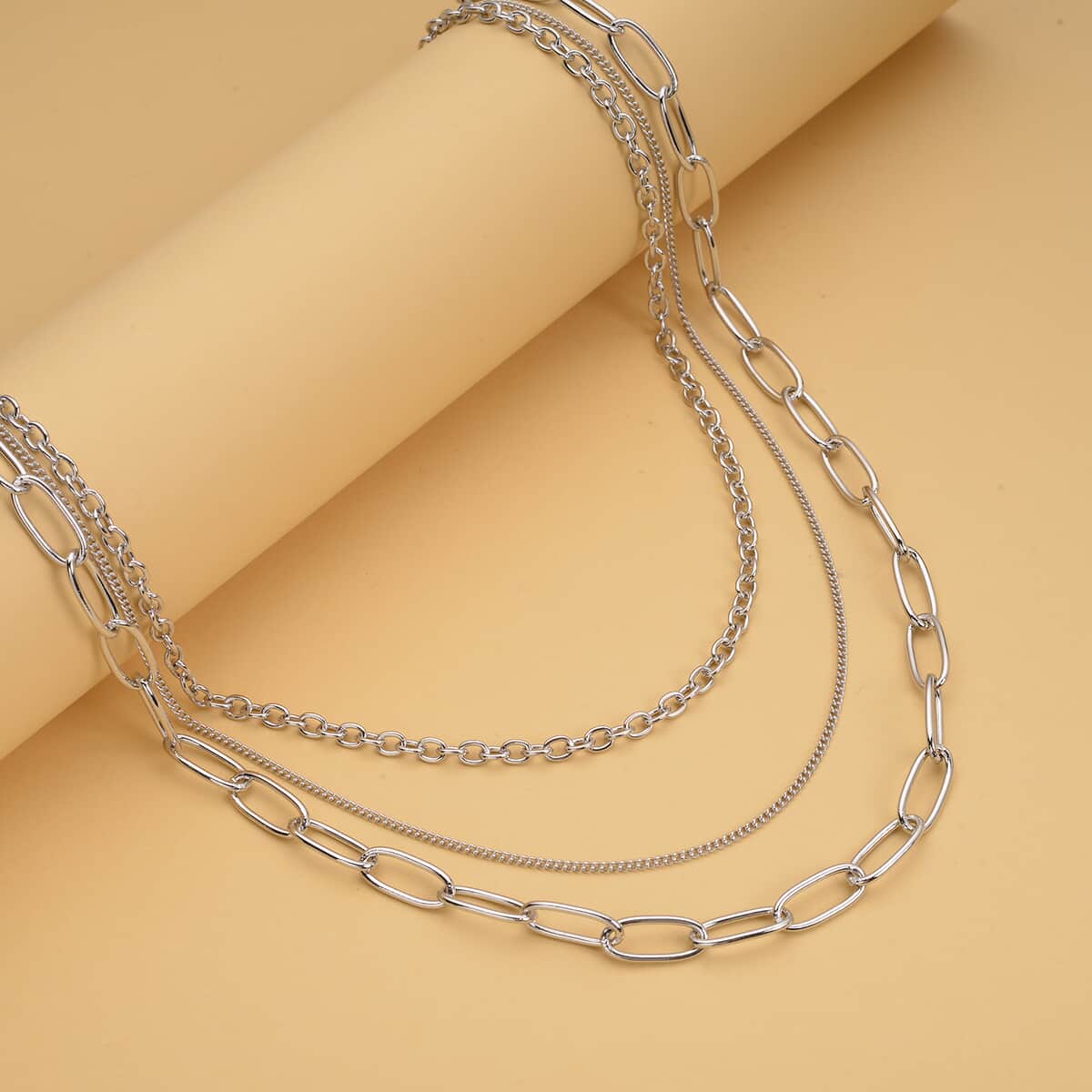 Layered Link Chain Necklace 18.5-20.5 Inches in Silvertone image number 1