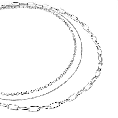 Layered Link Chain Necklace 18.5-20.5 Inches in Silvertone