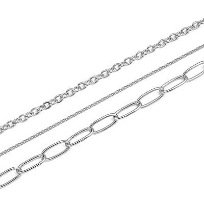 Layered Link Chain Necklace 18.5-20.5 Inches in Silvertone