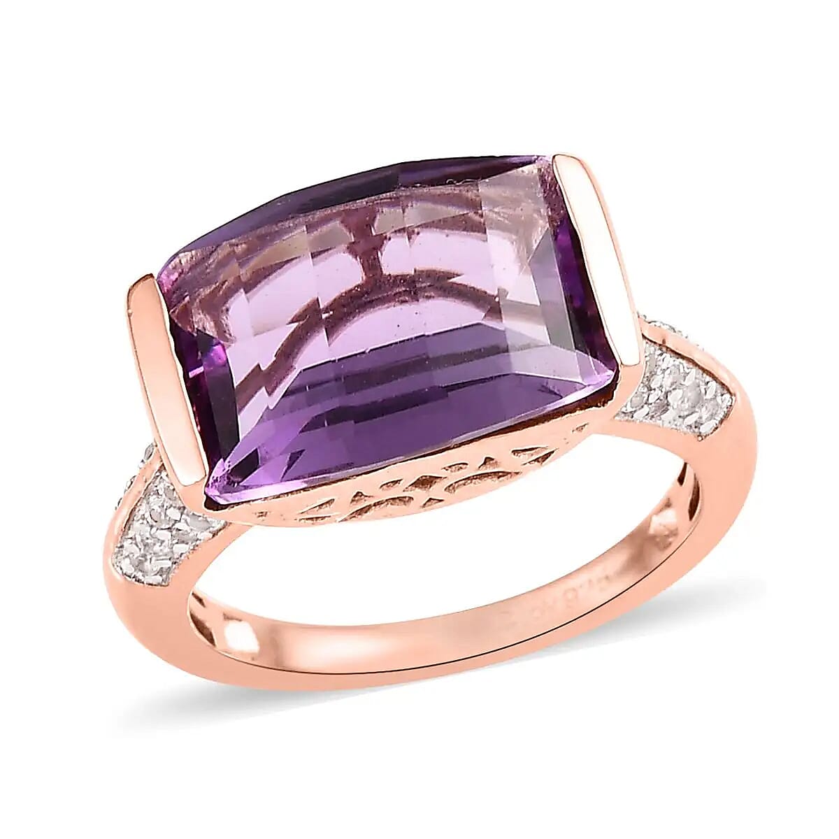 Premium Amethyst and Natural White Zircon Ring in Vermeil Rose Gold Over Sterling Silver 6.75 ctw image number 0