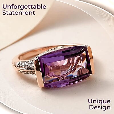 Premium Amethyst Ring, Vermeil Rose Gold Over Sterling Silver Ring, February Birthstone Ring, Purple Stone Ring, Silver Ring For Women 7.15 ctw