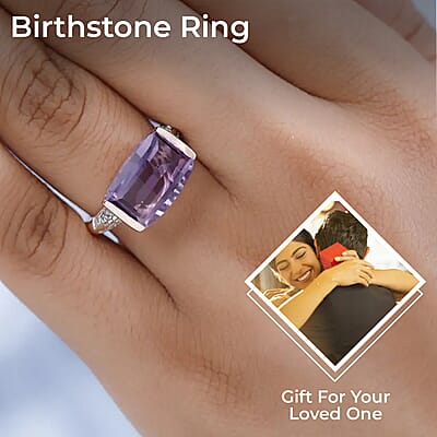Premium Amethyst Ring, Vermeil Rose Gold Over Sterling Silver Ring, February Birthstone Ring, Purple Stone Ring, Silver Ring For Women 7.15 ctw