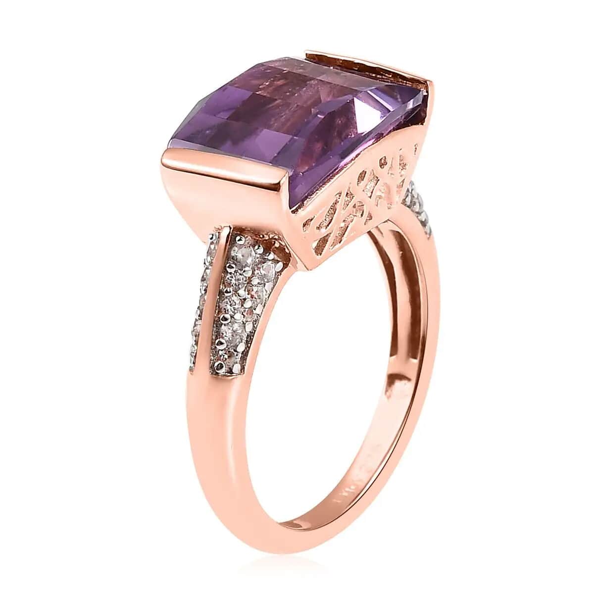 Premium Amethyst Ring, Vermeil Rose Gold Over Sterling Silver Ring, February Birthstone Ring, Purple Stone Ring, Silver Ring For Women 7.15 ctw image number 3