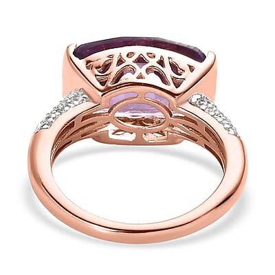 Premium Amethyst Ring, Vermeil Rose Gold Over Sterling Silver Ring, February Birthstone Ring, Purple Stone Ring, Silver Ring For Women 7.15 ctw